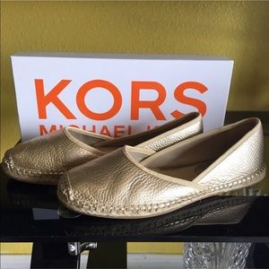KORS Michael Kors gold leather espadrille flats